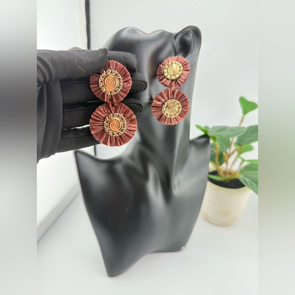 Boho Double Disc Statement Earrings — Warm Terracotta & Gold - Picture 6 of 6